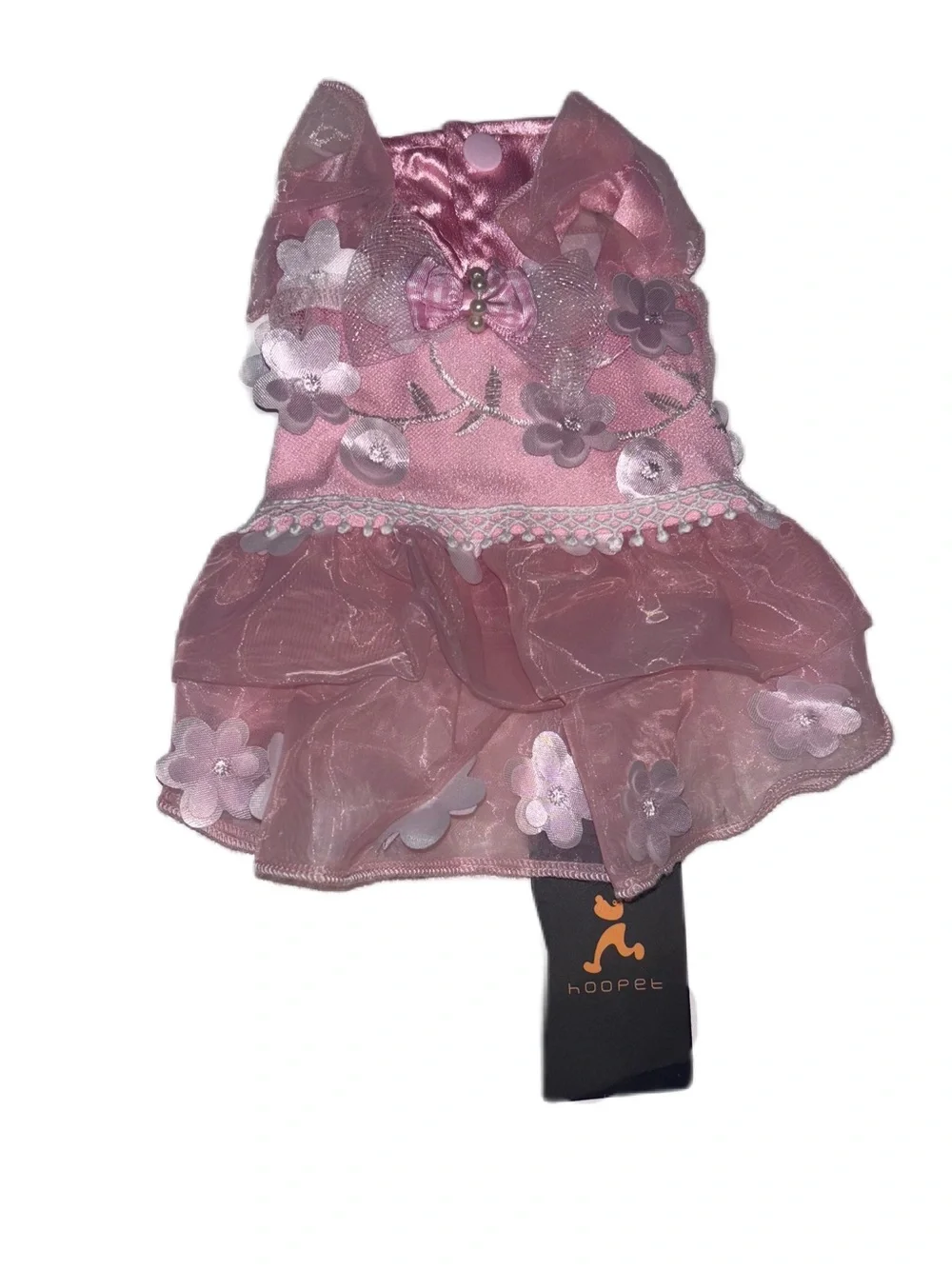 Dog Pink Floral Tulle Pet Dress with Bow XS